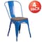 Flash Furniture Blue Metal Stackable Chair with Wood Seat, PK4 4-CH-31230-BL-WD-GG - alternate 4